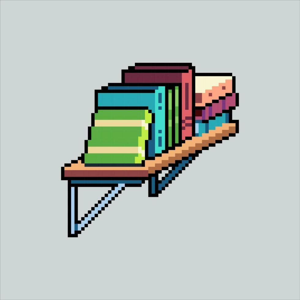 Pixel art illustration Bookshelf. Pixelated Bookshelf. Wall Bookshelf pixelated for the pixel art game and icon for website and video game. old school retro. vector