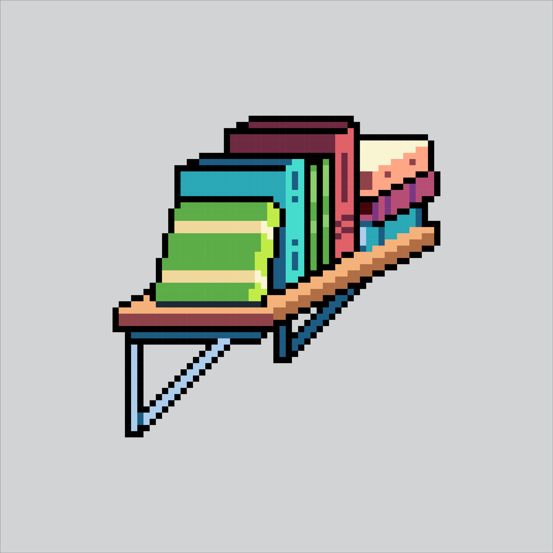 Pixel art illustration Bookshelf. Pixelated Bookshelf. Wall Bookshelf