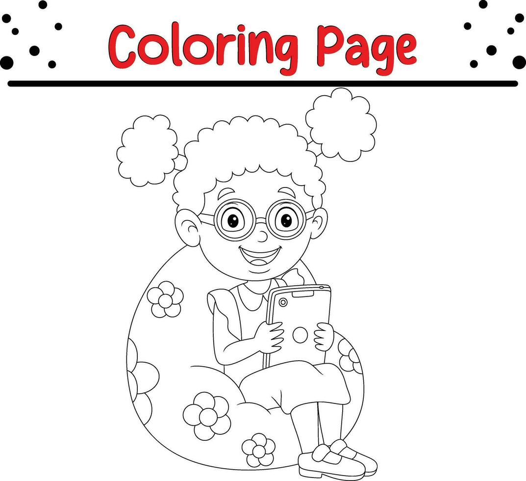 cute and happy girl coloring page vector