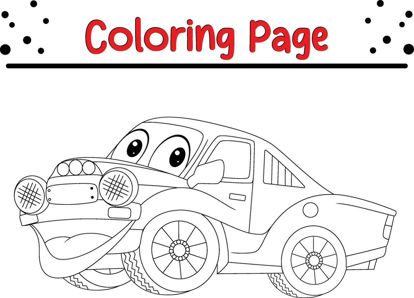 gracioso coche mascota personaje colorante página vector