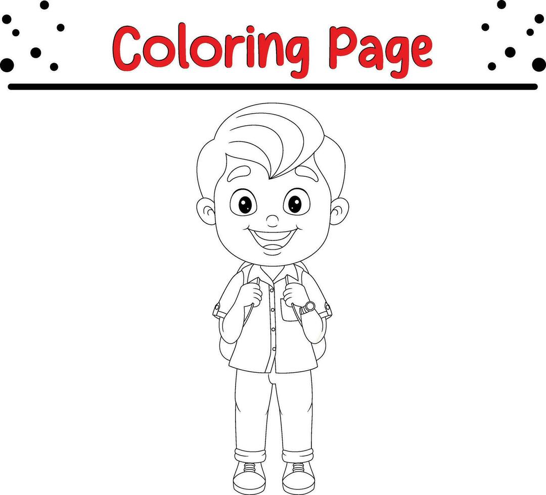 contento colegio chico con mochila colorante libro página vector