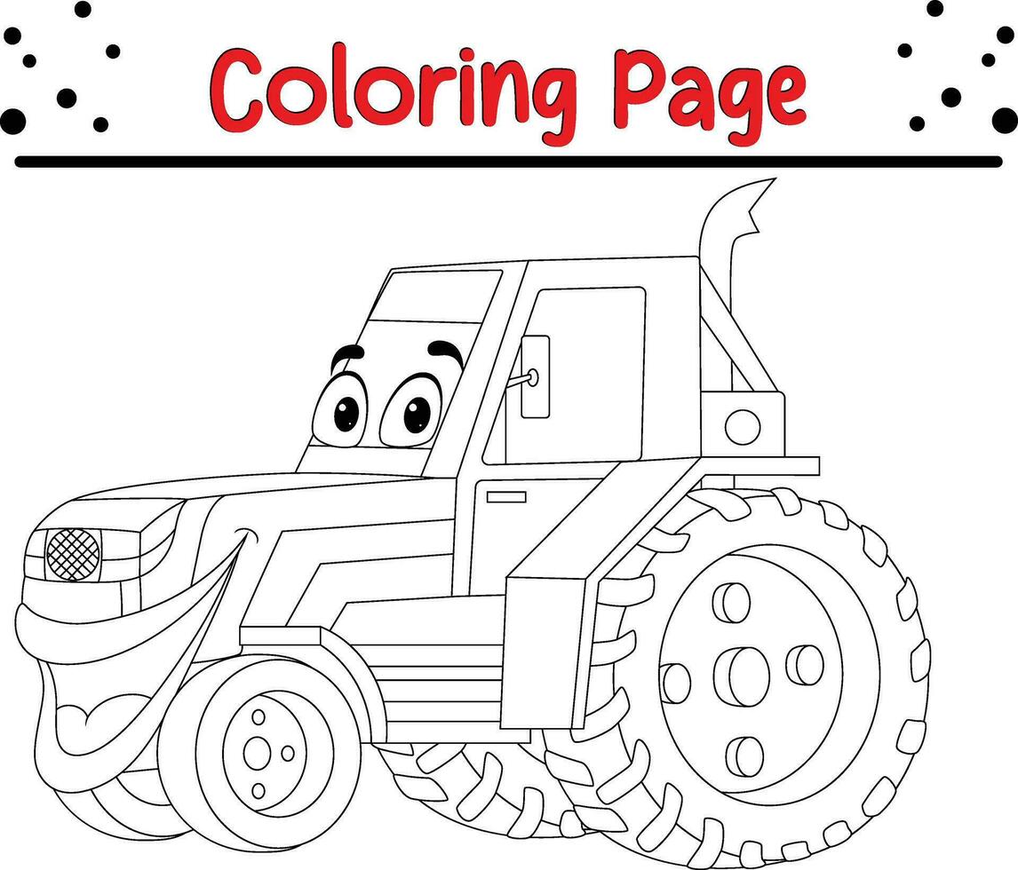 gracioso tractor mascota personaje colorante página vector