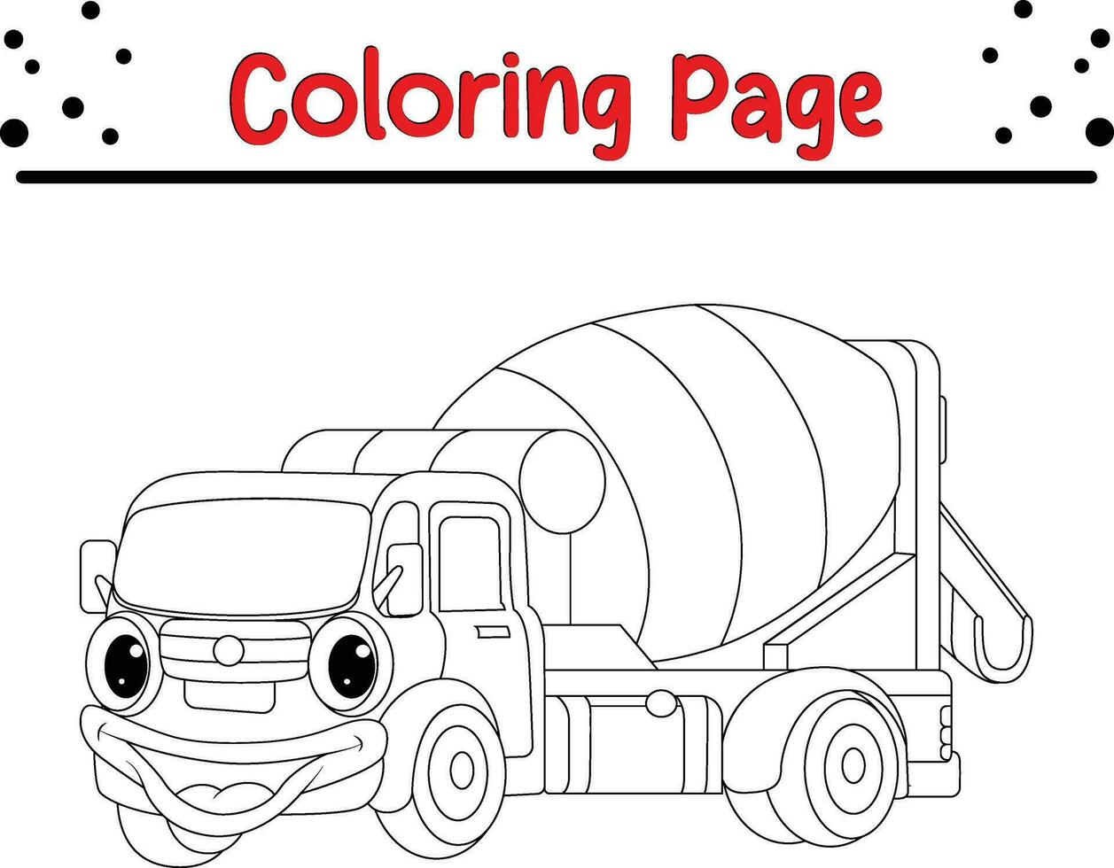 concrete mixer truck mascot coloring page vector