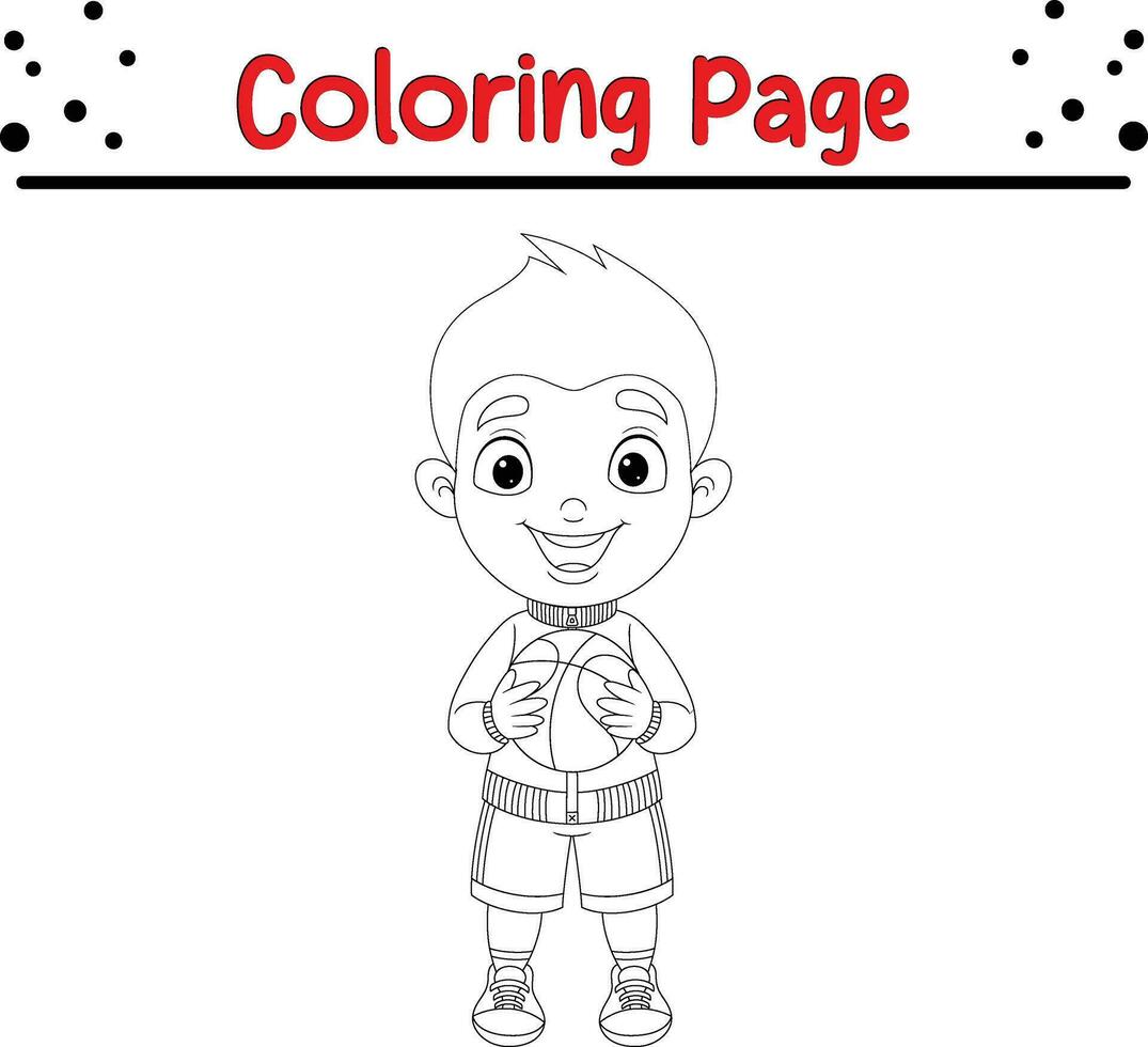 boy playing basketball  coloring book page vector