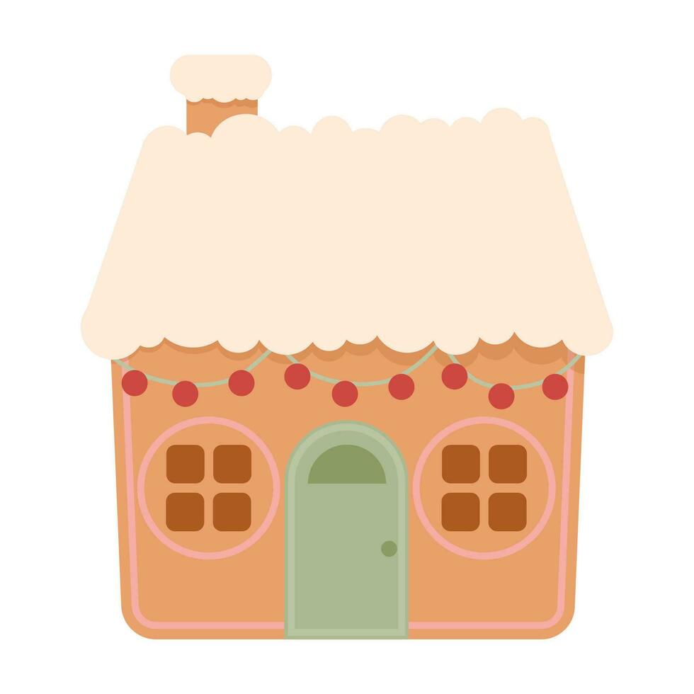 Christmas gingerbread house flat with sprinkles and New Year's garland vector