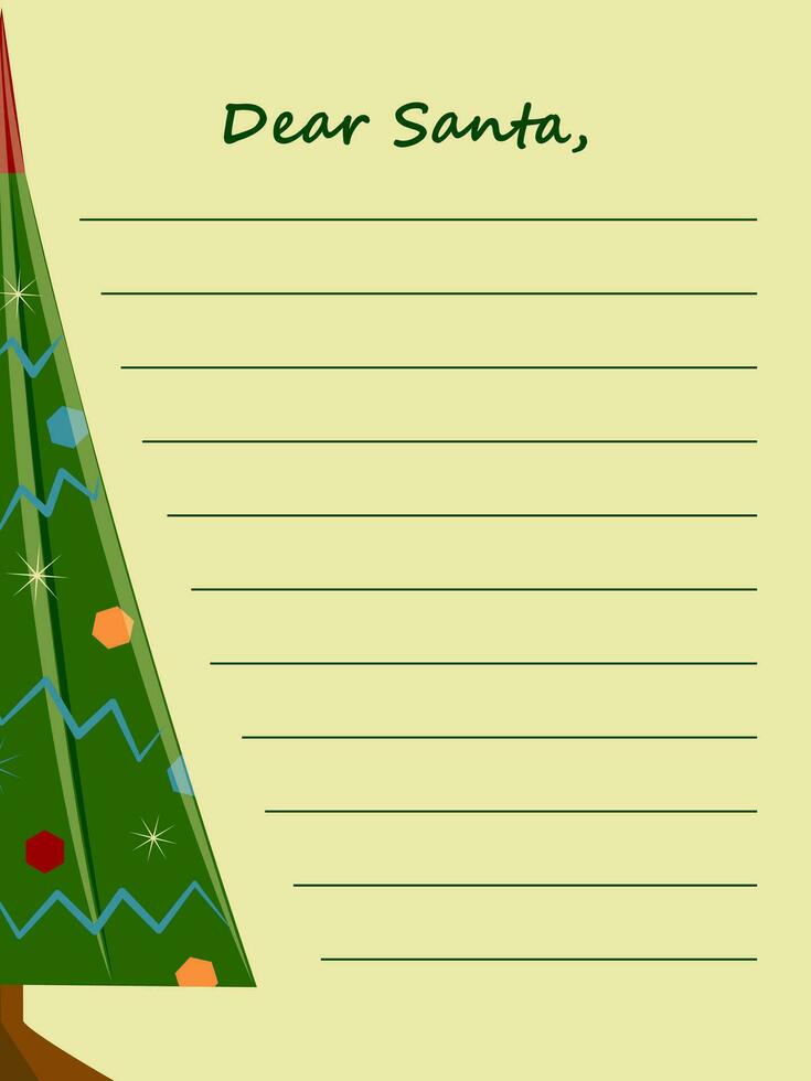 Christmas letter to Santa Claus. Wishing list template, notes. Paper card for Dear Santa. Letter layout with Christmas element - Christmas tree. vector