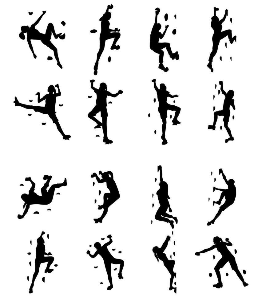 colección de ilustraciones de siluetas de alpinismo pared vector