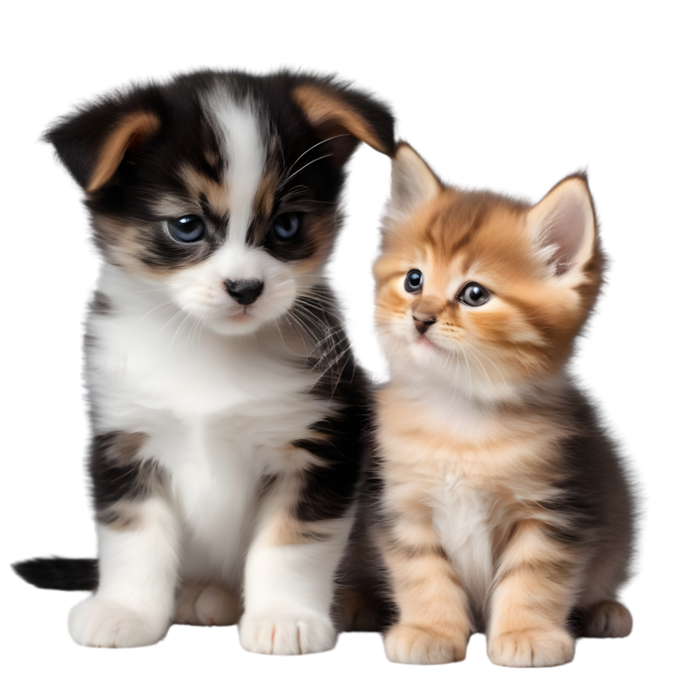 AI generated A close-up image of a cute little kitten and a puppy.   Ai-Generated. png