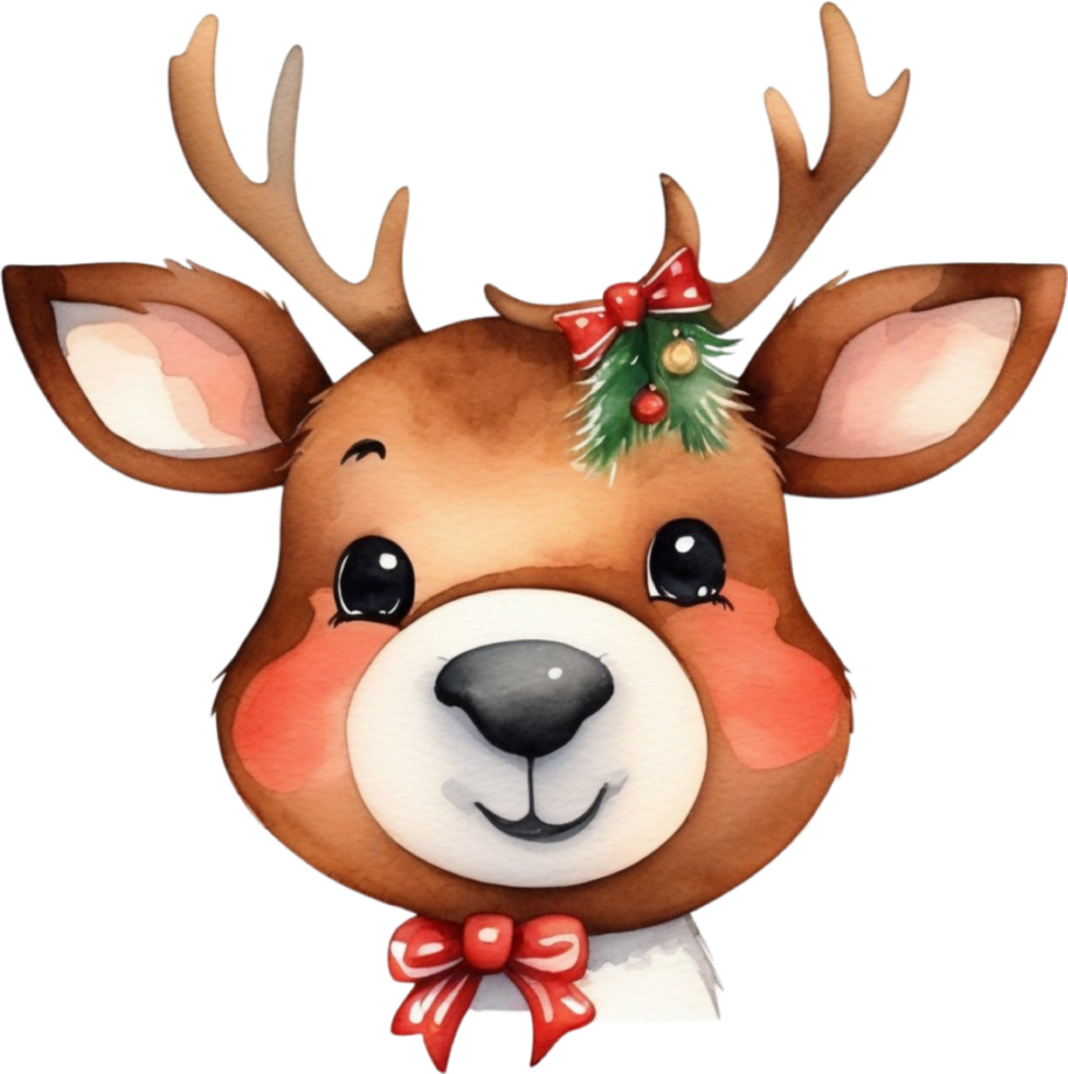 AI generated Watercolor painting of cute reindeer with a Christmas theme. Ai-generated. png