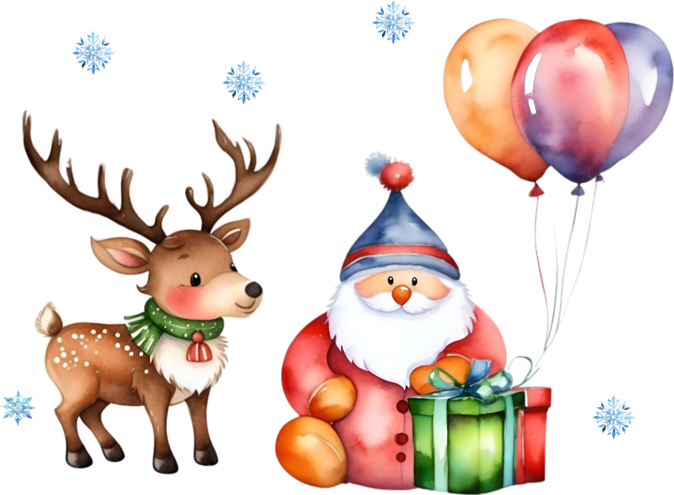 AI generated Watercolor painting of cute reindeer with a Christmas theme. Ai-generated. png