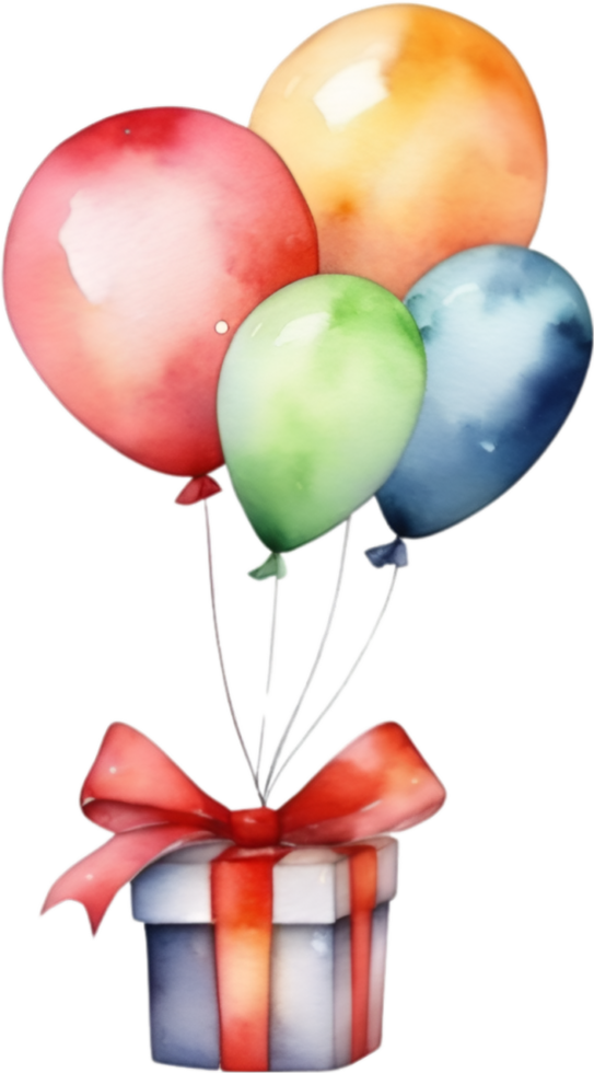 AI generated Watercolor painting of Christmas gifts and balloons. Ai-generated. png