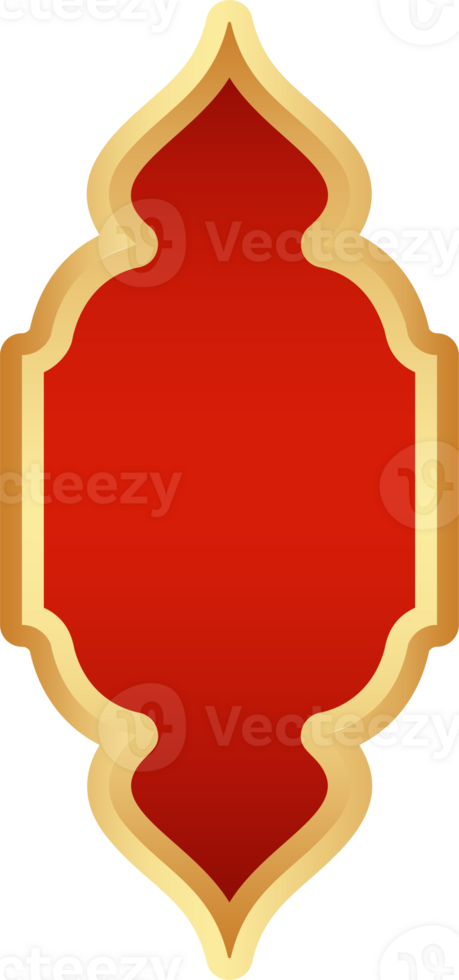 Ramadan golden frame. Islamic window shape. Arabic arch. Muslim vintage border for design with red background. Indian decoration in oriental style. png