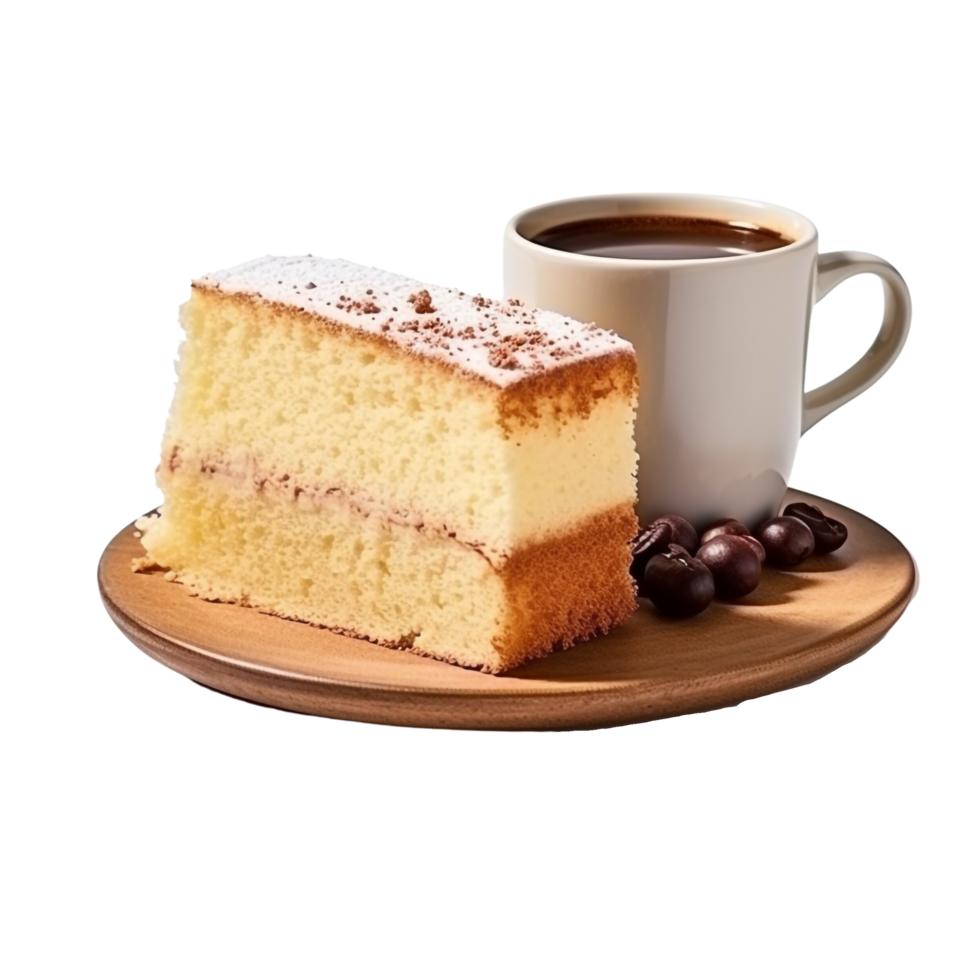 AI generated A piece of sponge cake with cup of coffee transparent background png