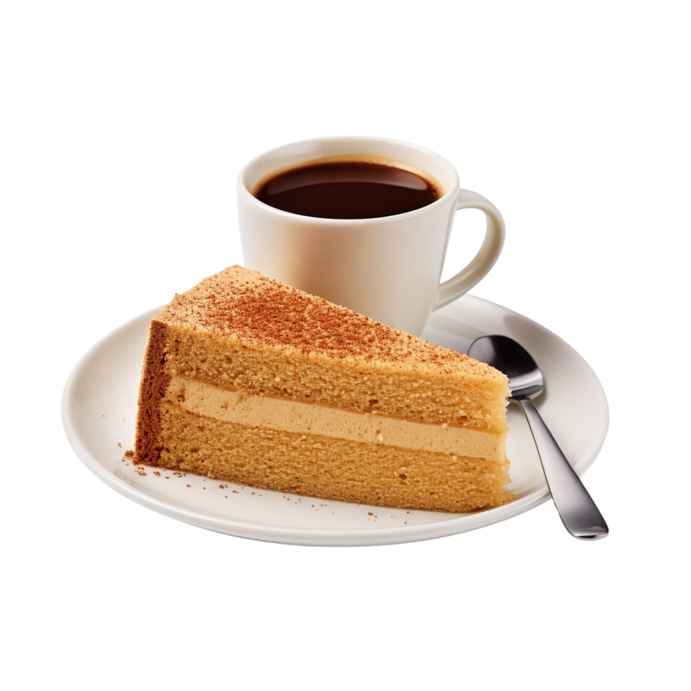 AI generated A piece of sponge cake with cup of coffee transparent background png