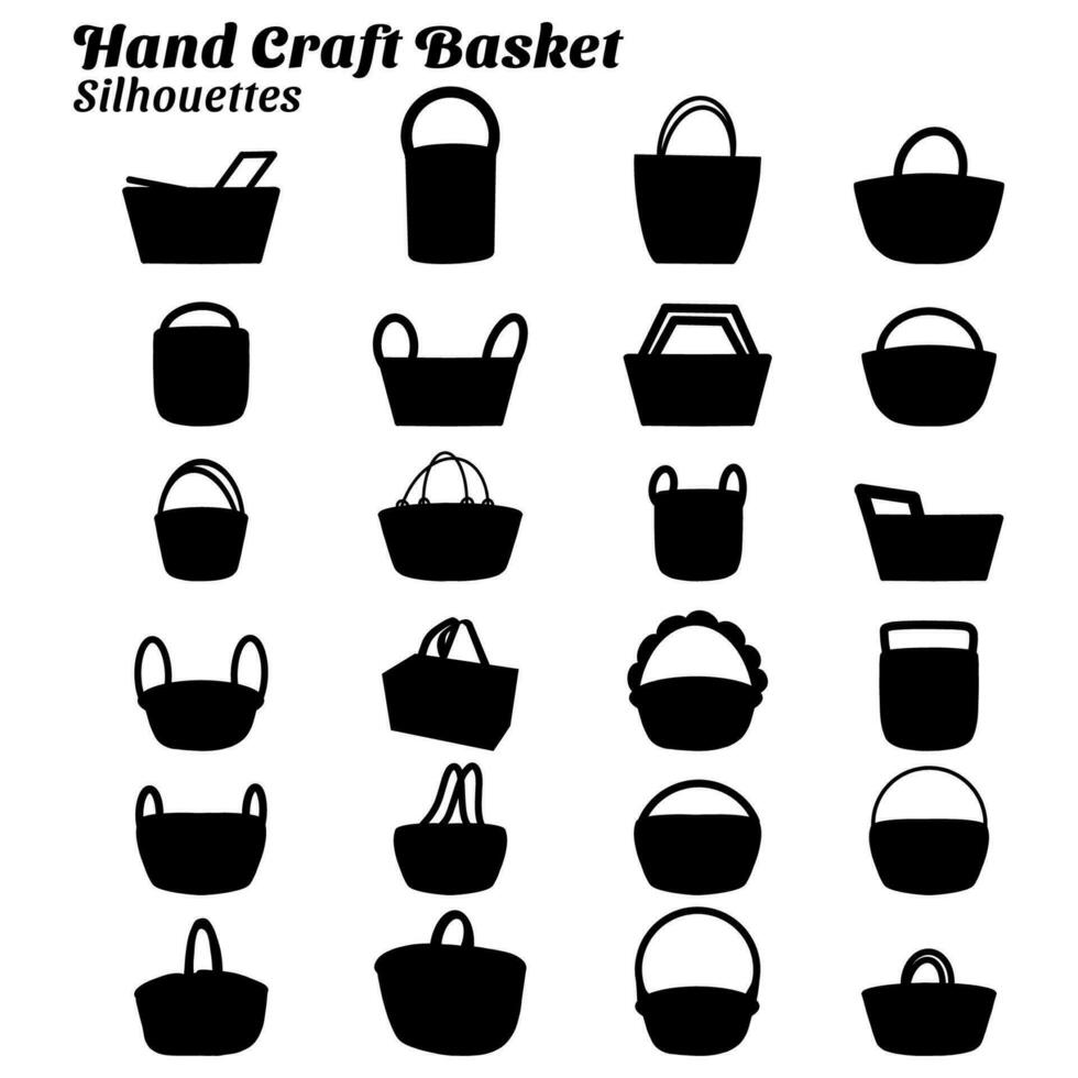 Collection of illustrations of silhouettes of hand craft basket vector