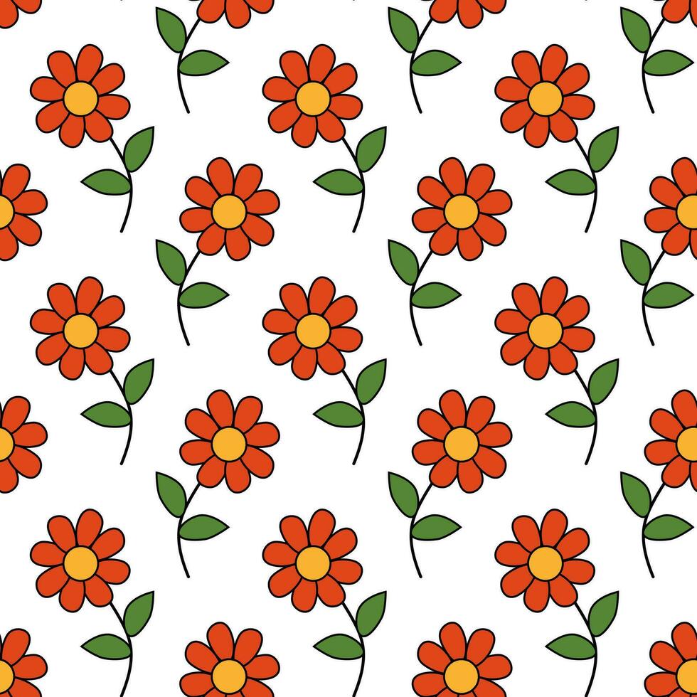 Seamless pattern with red flowers. Spring and summer floral background. Design for wallpaper, wrapping paper, background, fabric. Vector flat illustration.