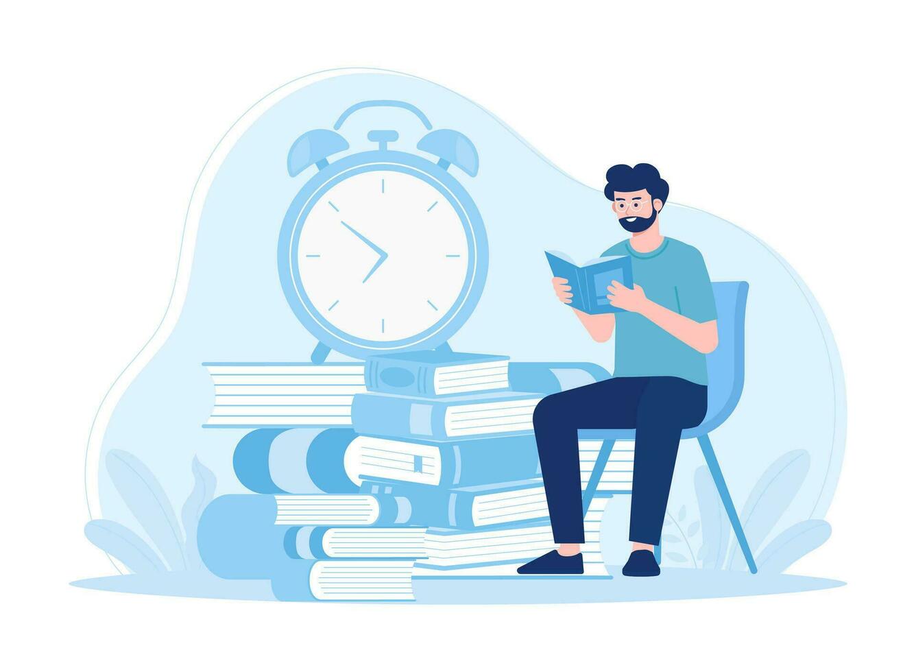 men prepare for exams by reading books concept flat illustration vector