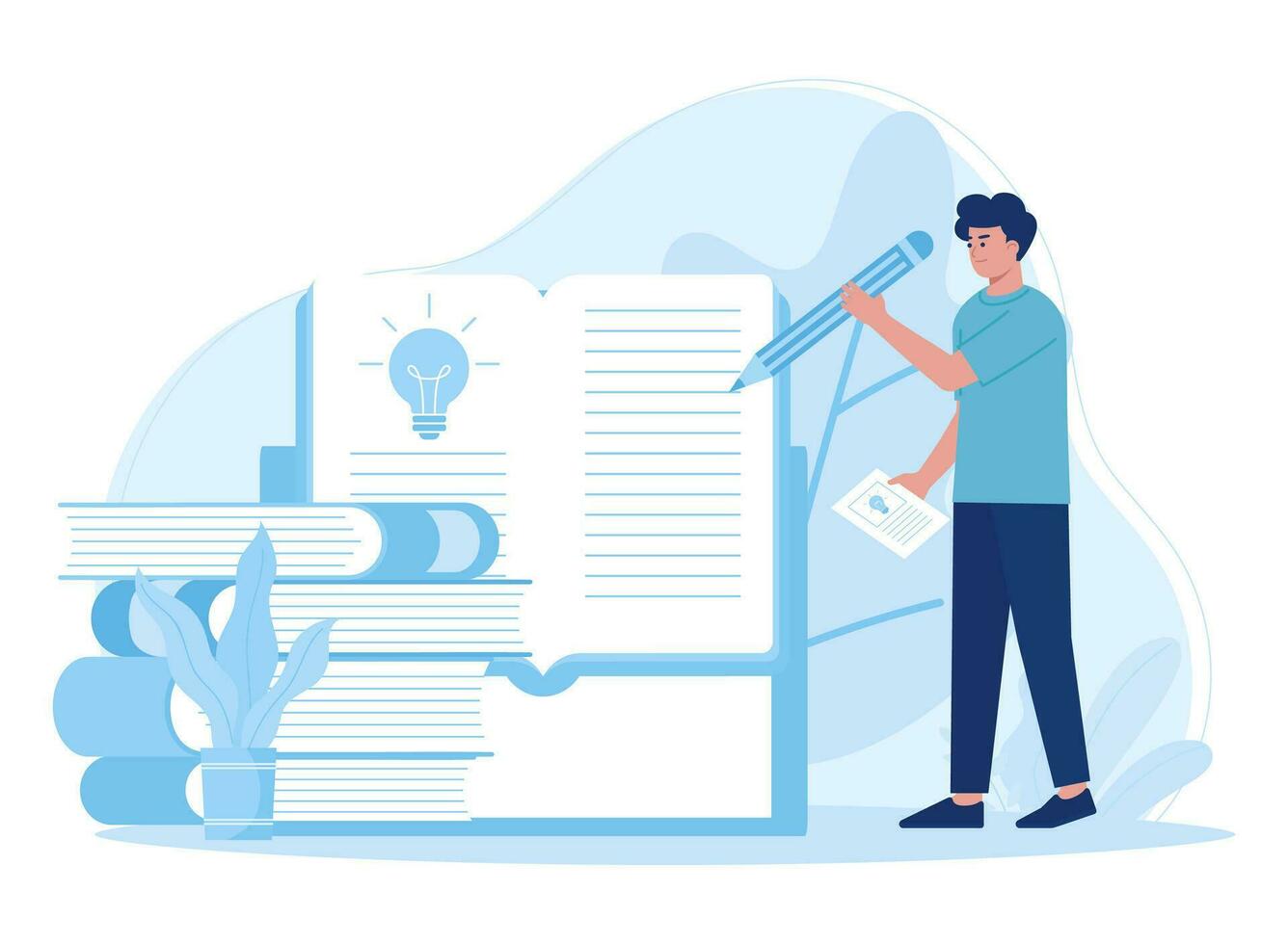 man is writing in a book concept flat illustration vector