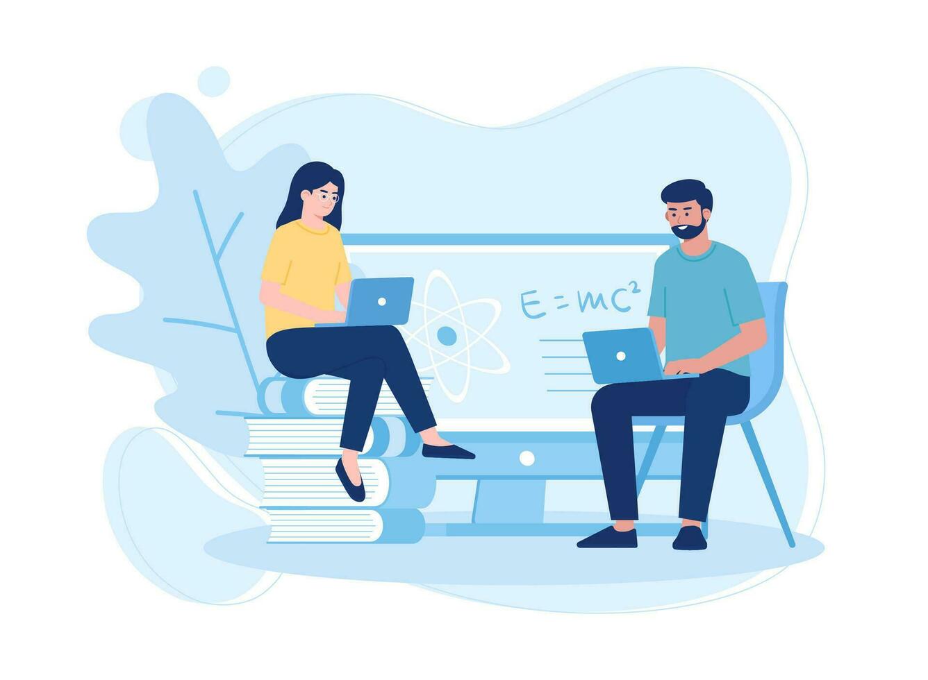 people sitting with laptops discussing math lessons concept flat illustration vector