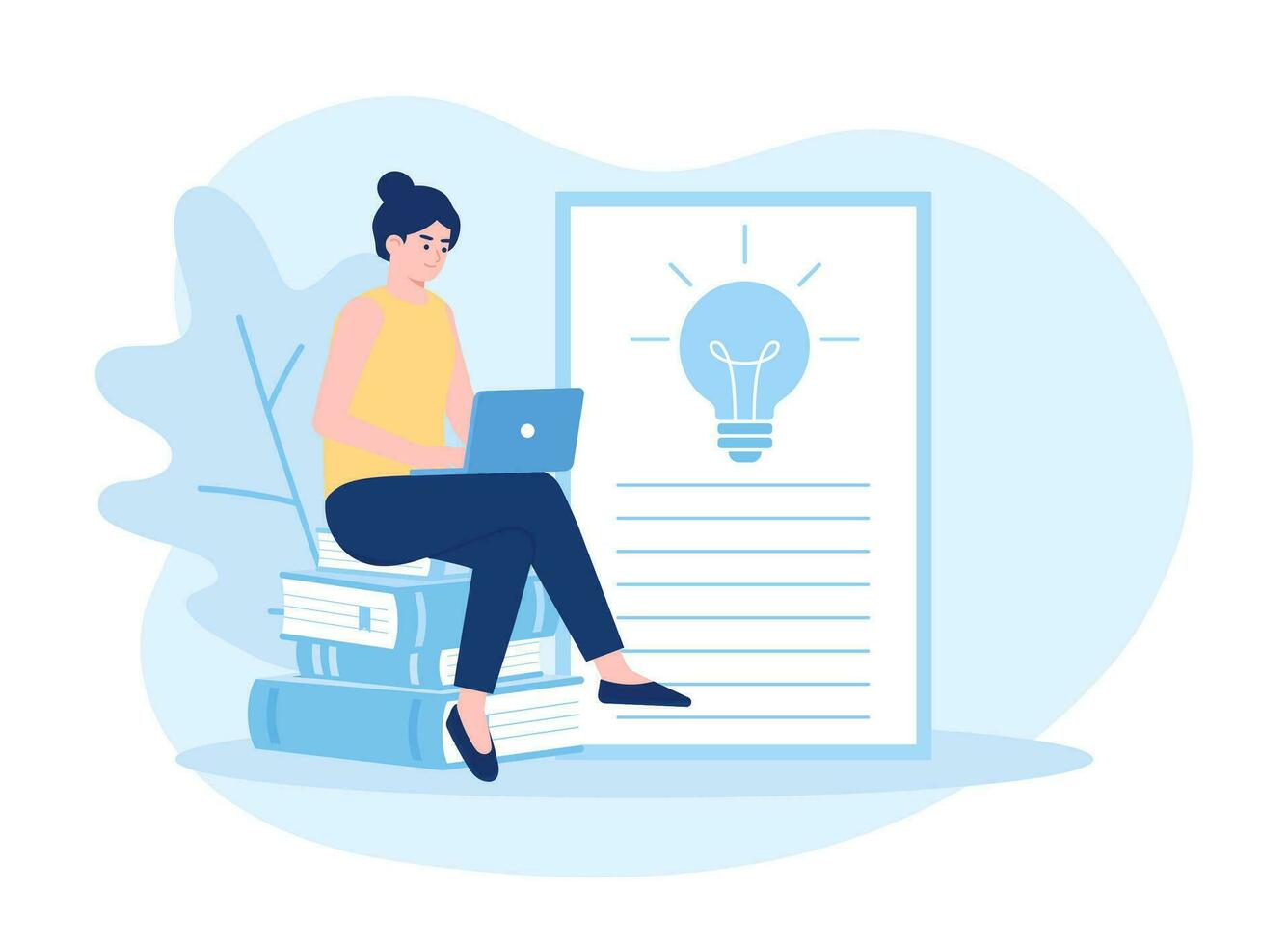 girl with laptop sitting on books doing assignments online education concept flat illustration vector