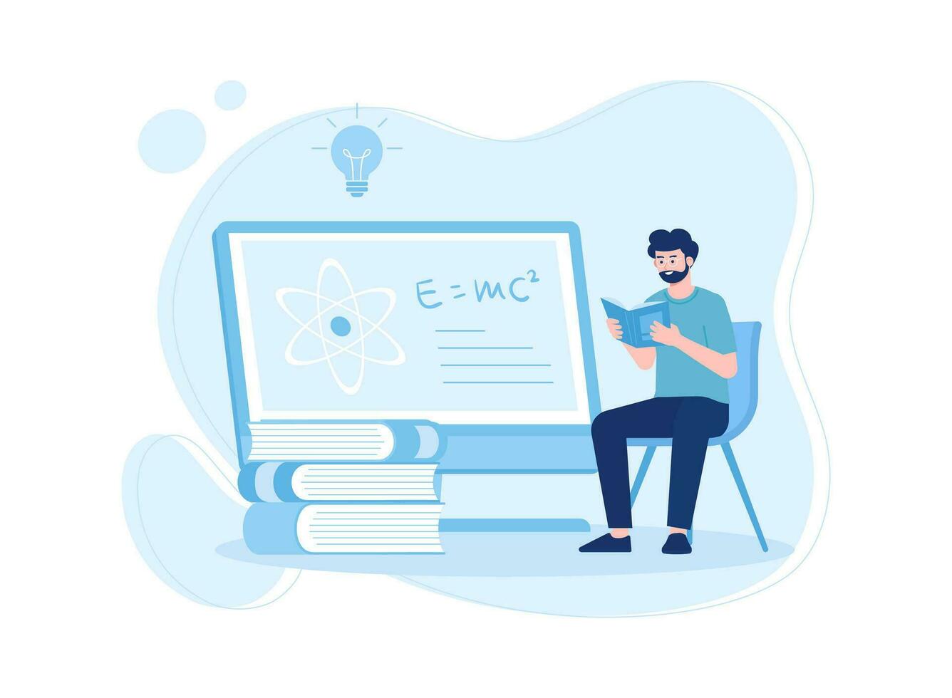 man is reading while sitting learning knowledge book concept flat illustration vector