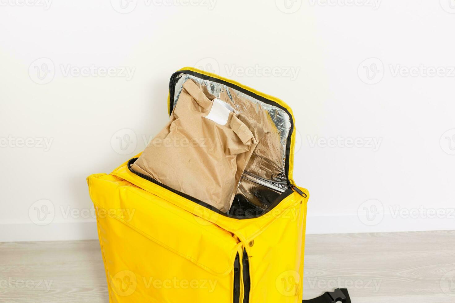 Cropped view of delivery thermo bag on grey, photo