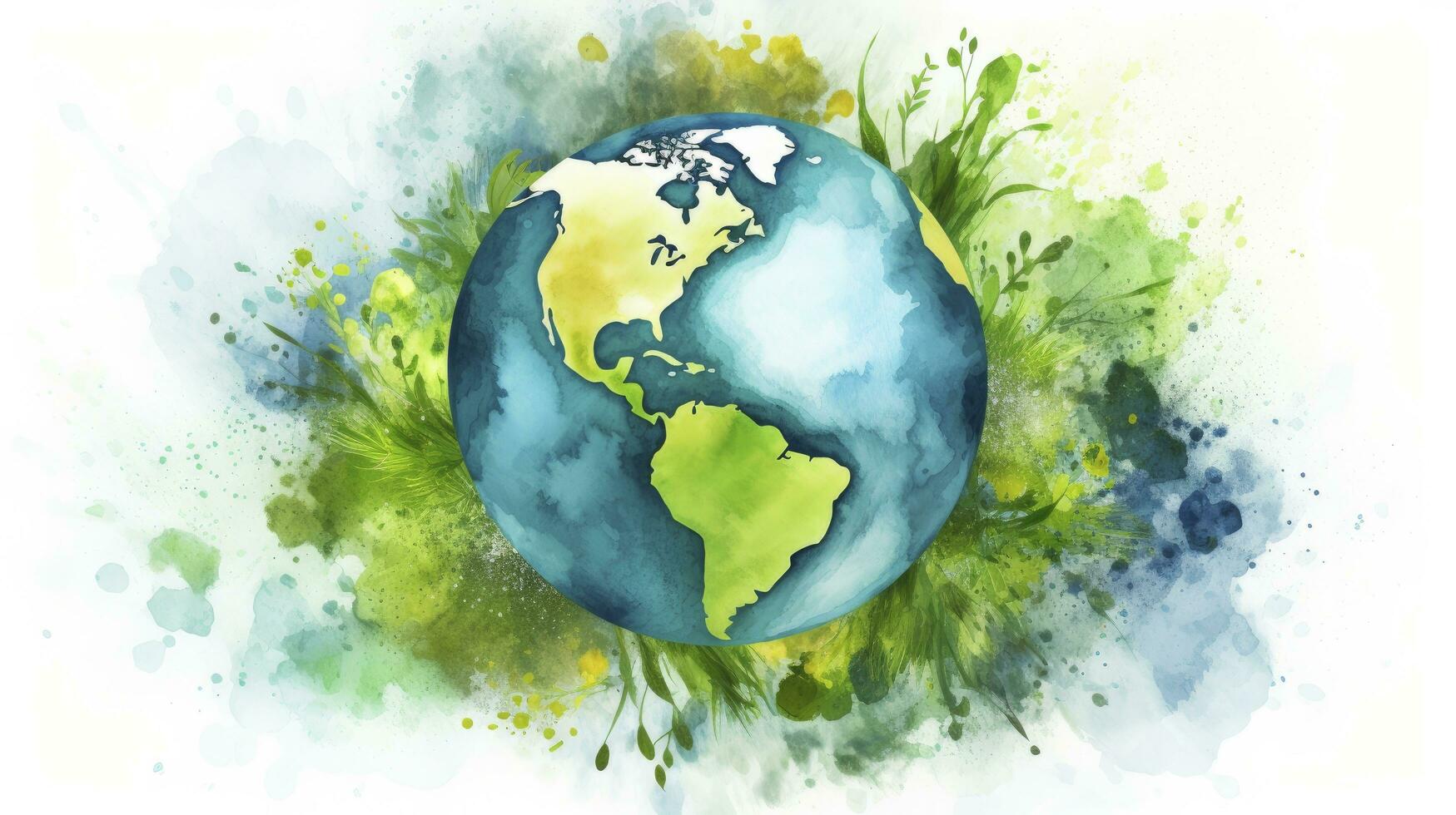 AI generated Earth is Surrounded by Various Trees and Ocean. Celebrating World Earth Day, World Water Day, and Environmental Protection photo