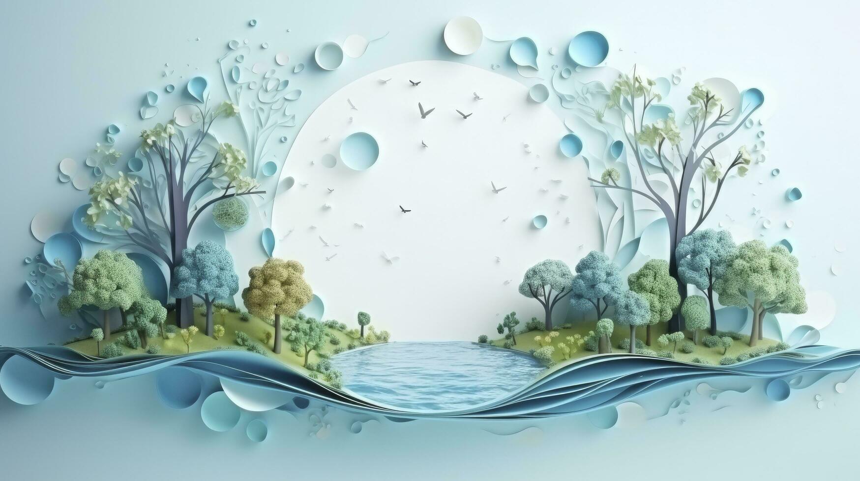 AI generated Earth is Surrounded by Various Trees and Ocean. Celebrating World Earth Day, World Water Day, and Environmental Protection photo