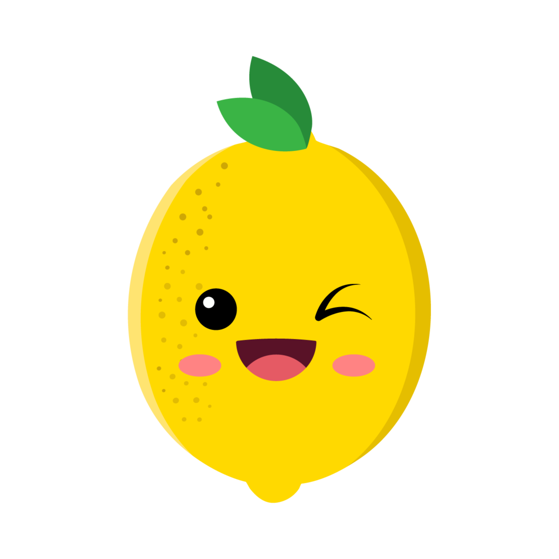 Kawaii Lemon, cute happy lemon character. Funny fruit emoticon. Yellow