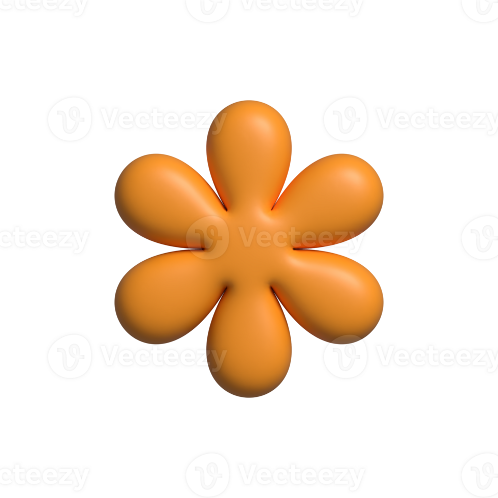 Orange 3d pastel flower in trendy plastic style. png