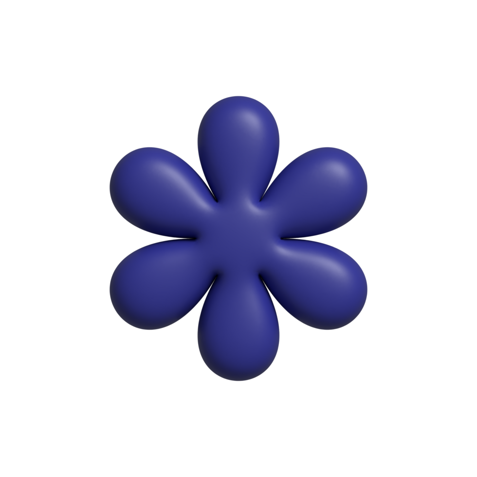 Dark blue 3d pastel flower in trendy plastic style. png