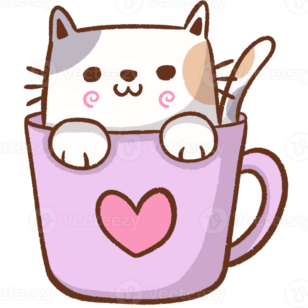 a cartoon cat in a cup with a heart png