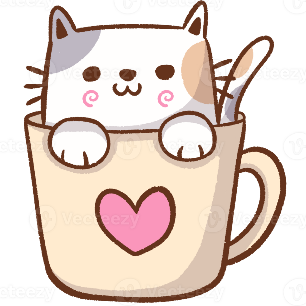 a cartoon cat in a cup with a heart png