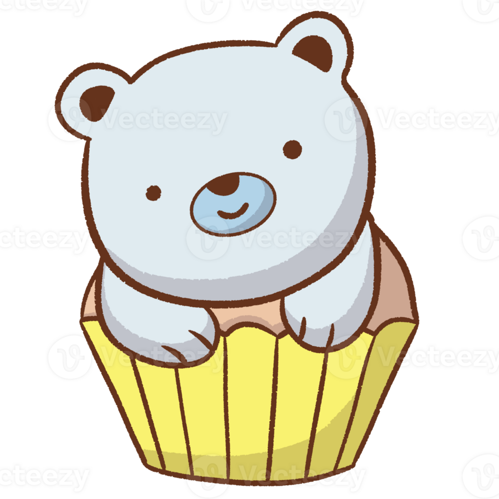 a cartoon bear sitting on top of a cupcake png