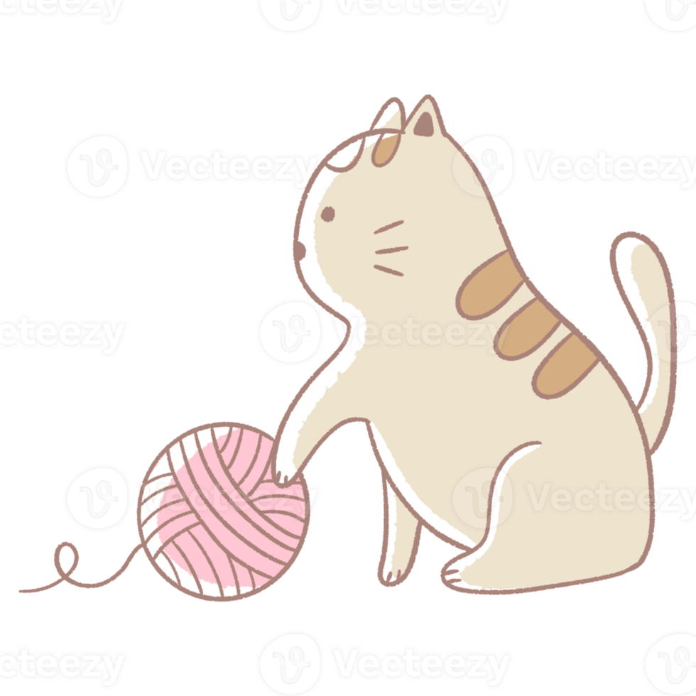 a cartoon cat playing with a ball of yarn png