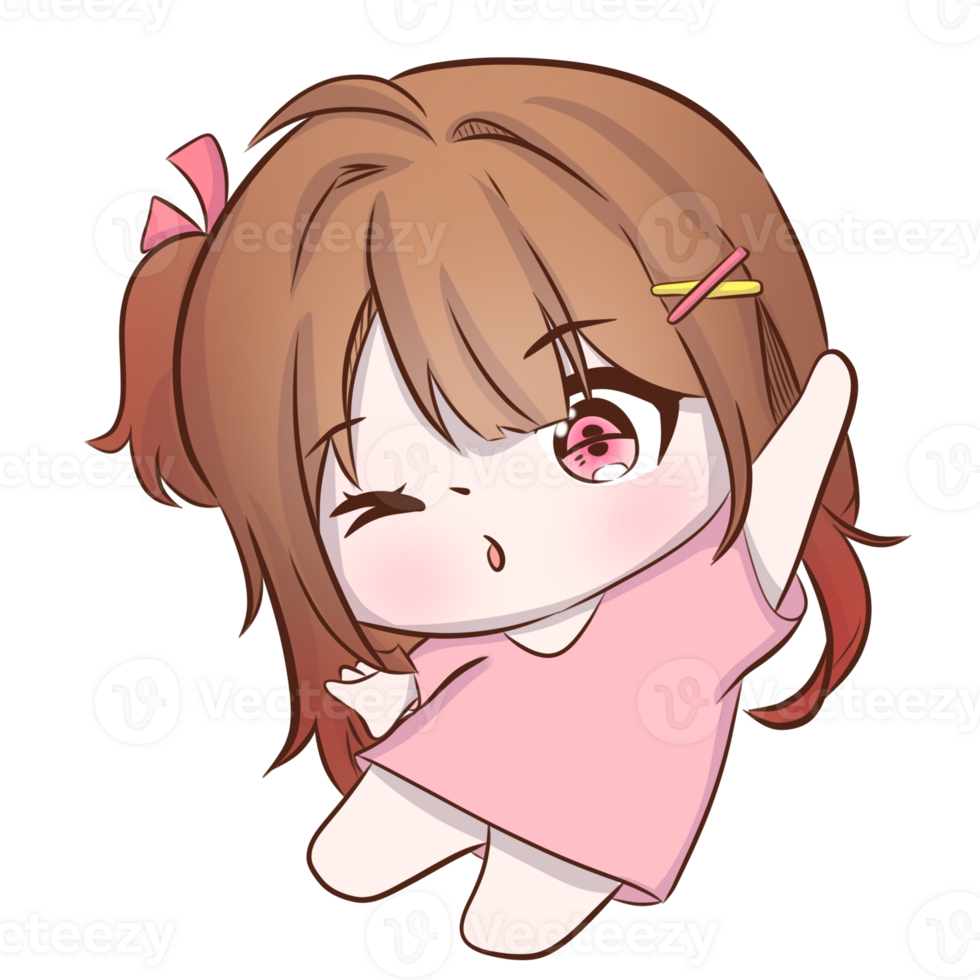 anime girl with pink dress and brown hair png