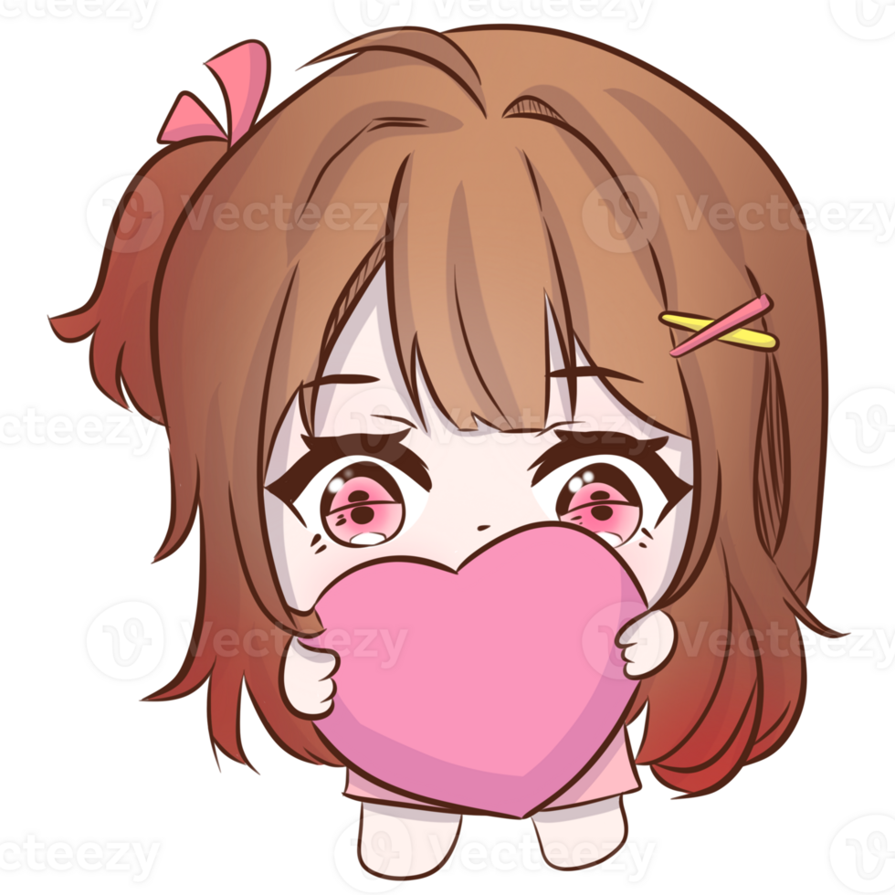 anime girl holding a heart png