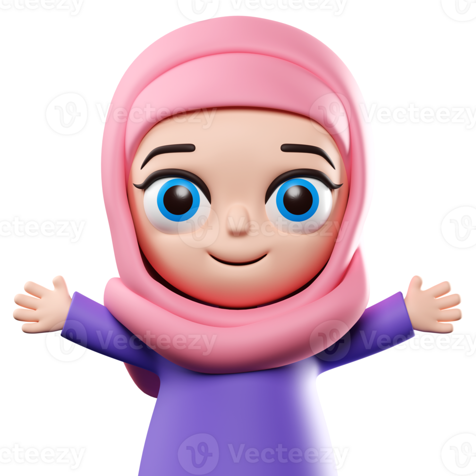 3d rendering Hijab muslim female cartoon character illustration png