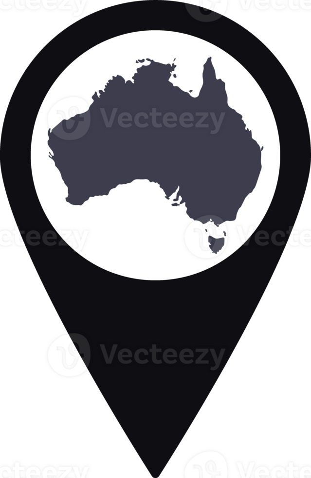 Black Pointer or pin location with Australia map inside. Map of Australia png