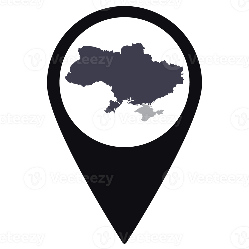 Black Pointer or pin location with  Ukraine  map inside. Map of  Ukraine png