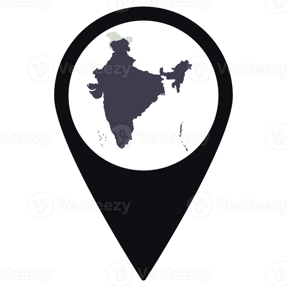 Black Pointer or pin location with India map inside. Map of India png