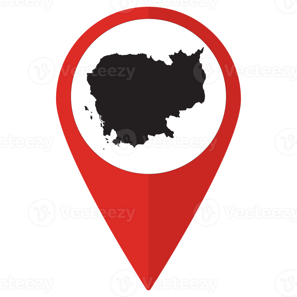Red Pointer or pin location with Cambodia map inside. Map of Cambodia png