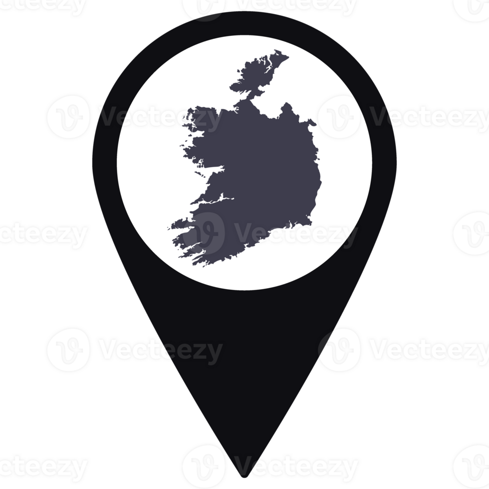 Black Pointer or pin location with Ireland map inside. Map of Ireland png