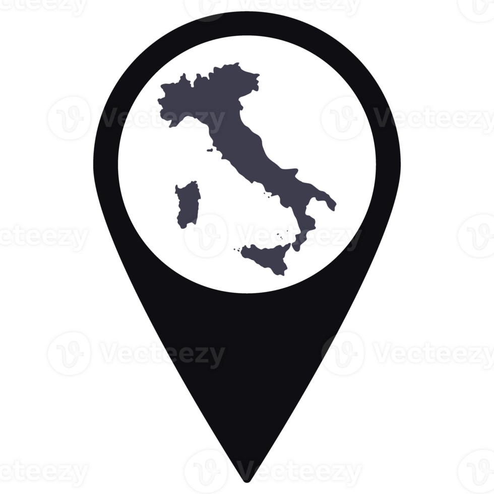 Black Pointer or pin location with Italy map inside. Map of Italy png