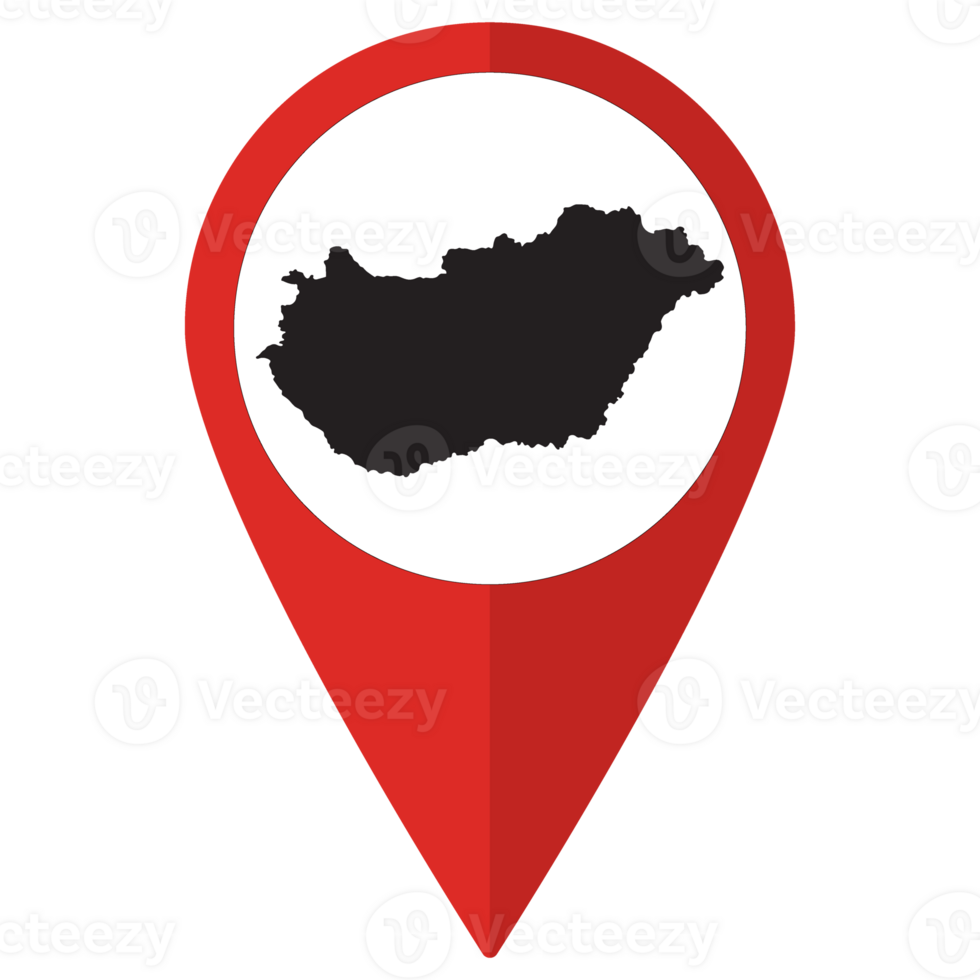 Red Pointer or pin location with Hungary map inside. Map of Hungary png