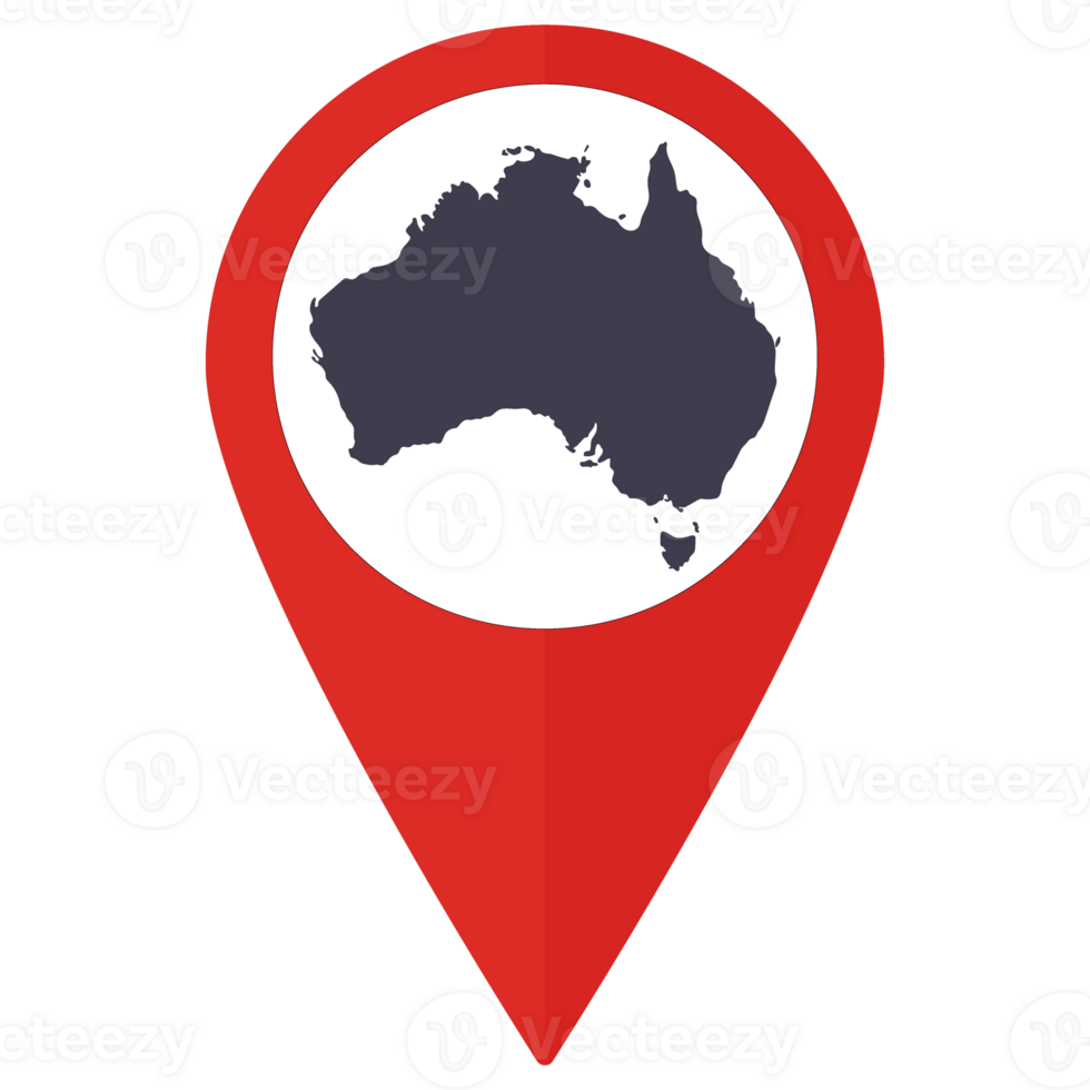 Red Pointer or pin location with Australia map inside. Map of Australia png