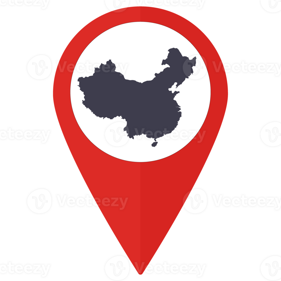 Red Pointer or pin location with China map inside. Map of China png