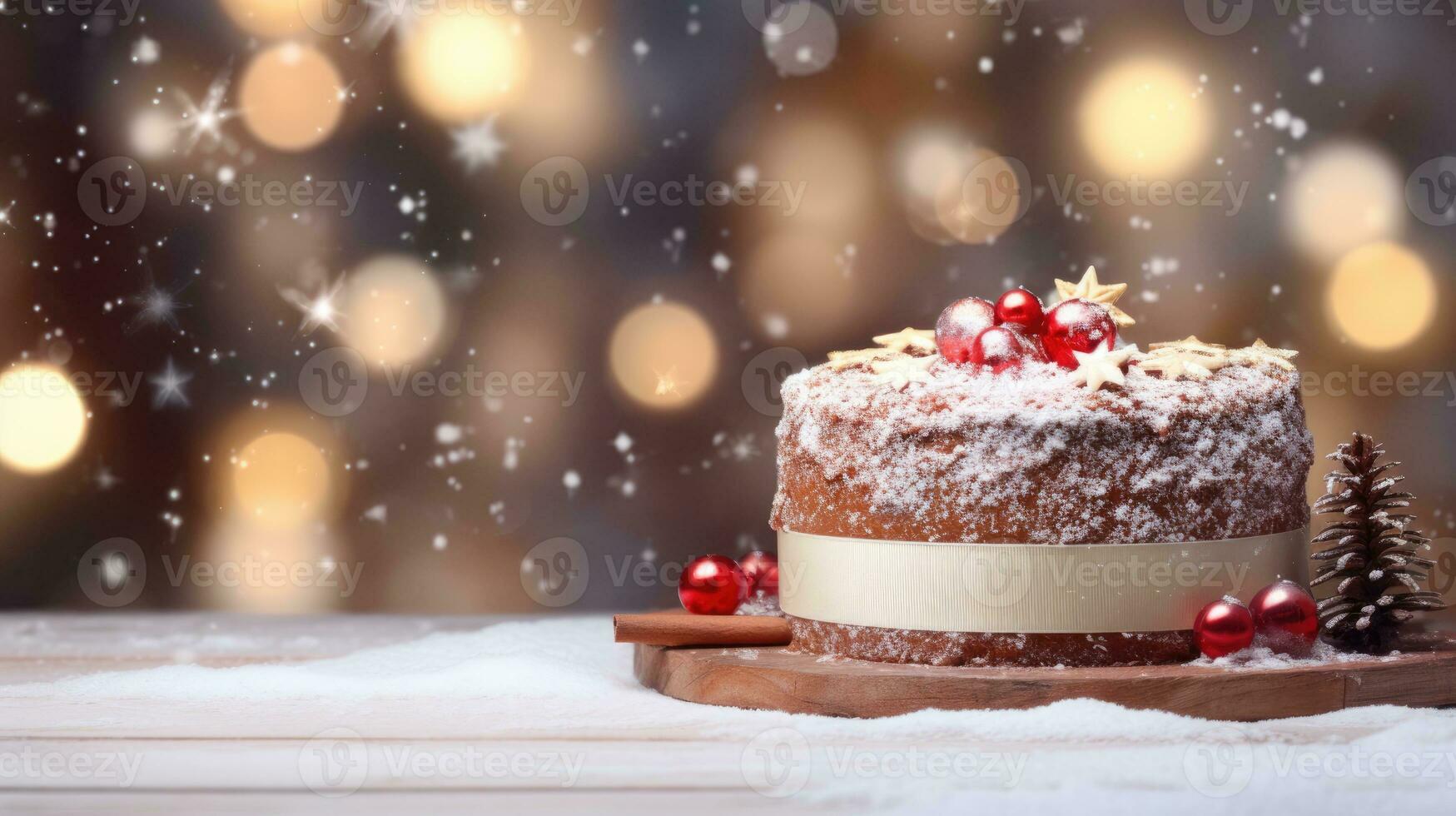 AI generated Traditional Christmas cake, blurred Christmas background photo