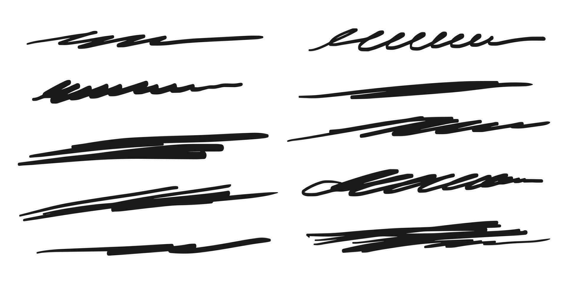 Set of hand drawn divider lines. Doodle design element with underline, swashes, swoops, swirl. vector illustration