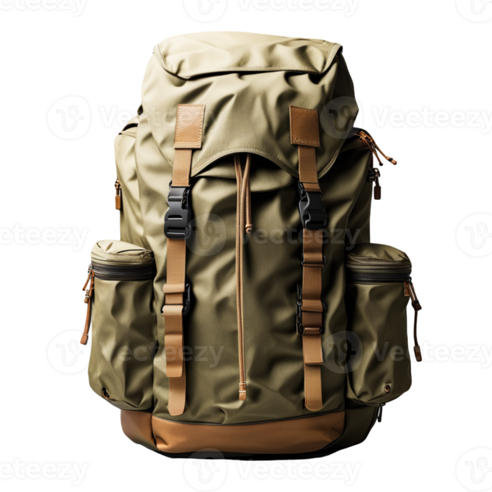 AI generated Khaki Tourist Backpack Isolated on Transparent Background png